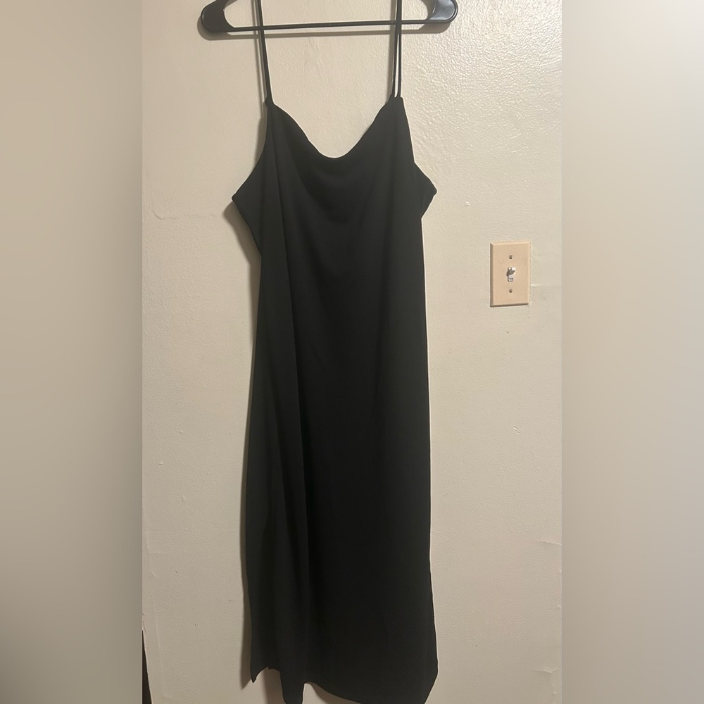 Sexy Spaghetti Strap Black Slit Dress Black Slip Dress XL 16 18 LBD NWT H&M